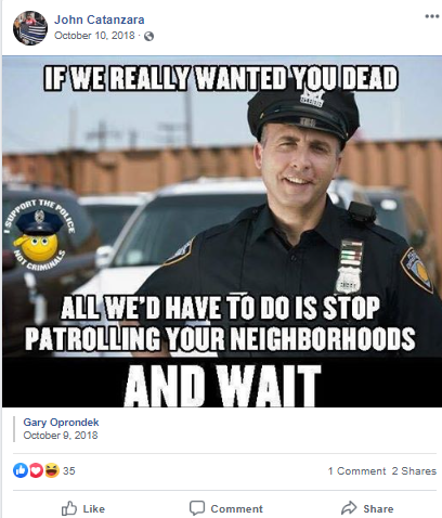 Facebook post by Catanzara with image of an officer