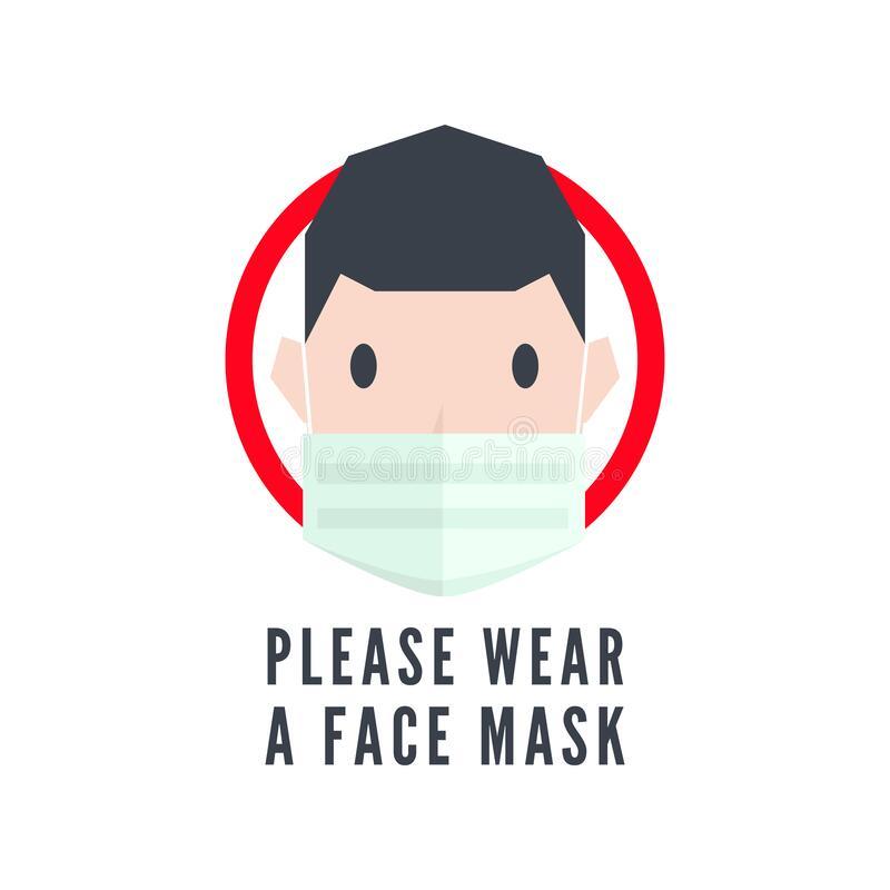 Please Wear A Face Mask Sign. Stock Vector - Illustration of cartoon,  outbreak: 177405164