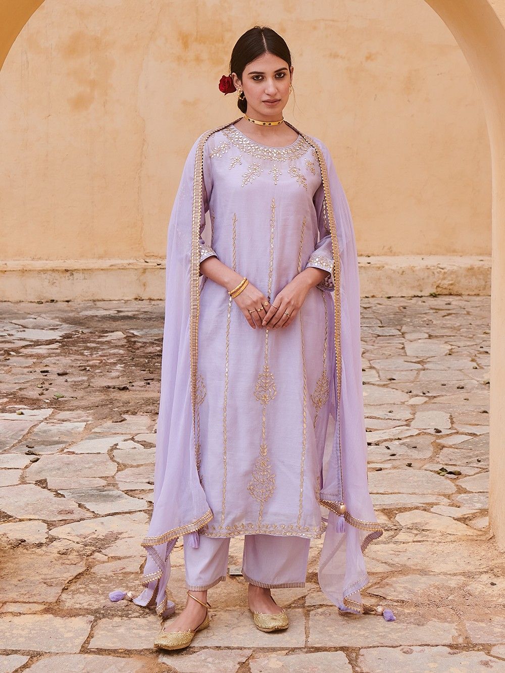 the loom - Lilac Gota Work Chanderi Kurta