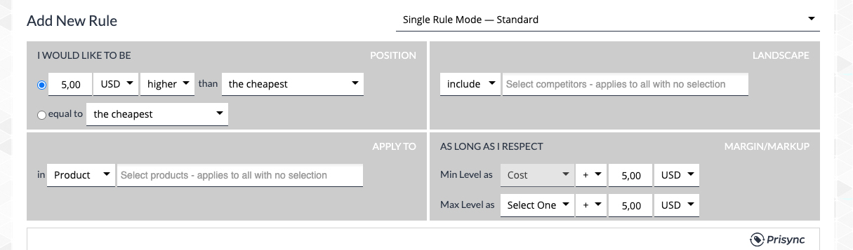 standart single mode rule for price change