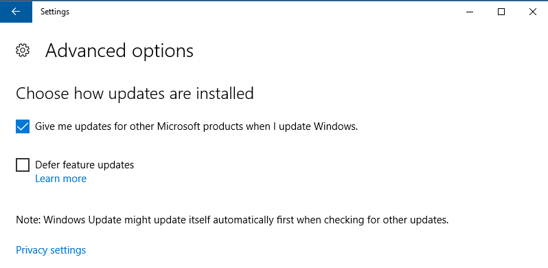 Windows Server 2016 update options