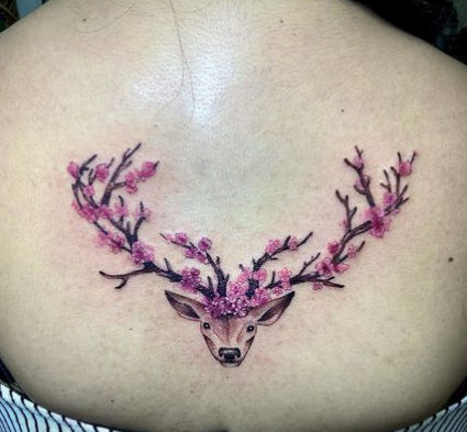 Cherry Blossom And Venado Tattoo