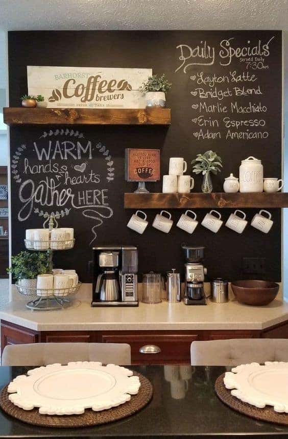 Cafe-Style Chalkboard Walls Coffee Station at Home
