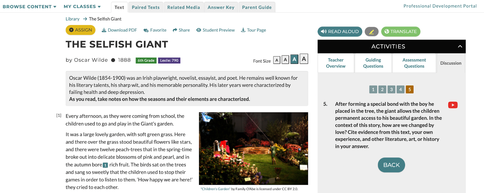 screenshot of commonlit text the selfish giant