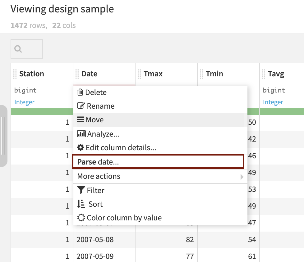 dataiku parse data screenshot