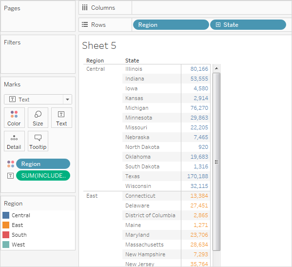 Tableau Fixed: Total Sales By Region after using Tableau INCLUDE function
