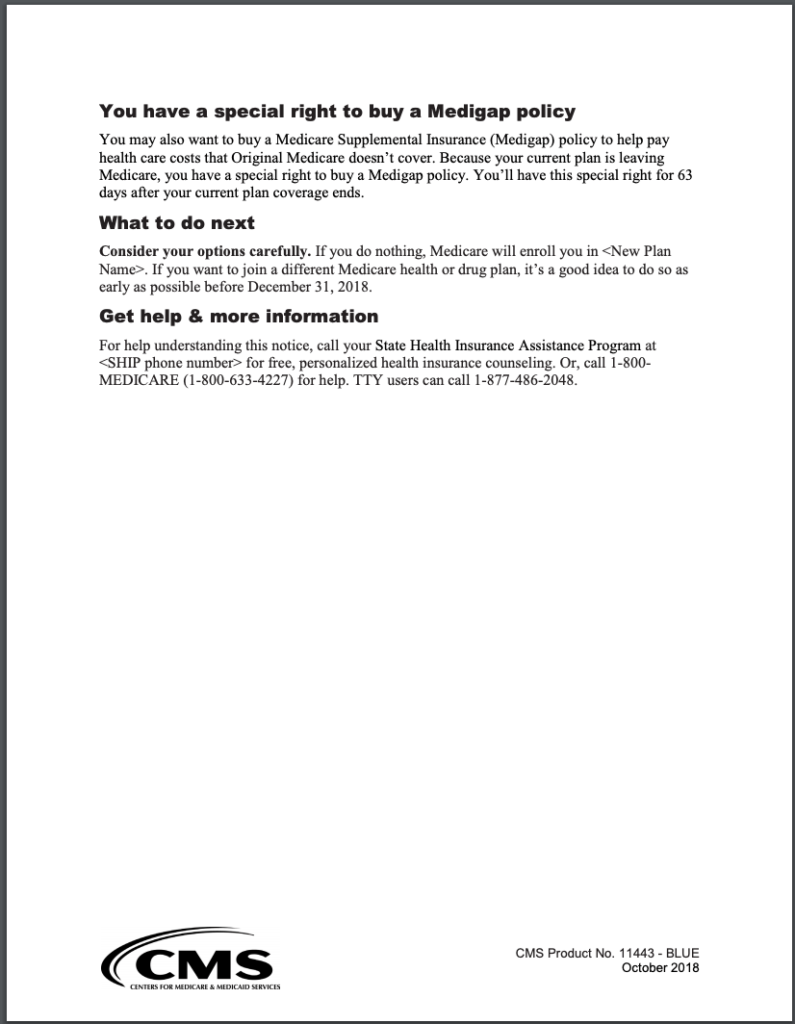 Medicare Advantage Plan Reassignment Notice page 2