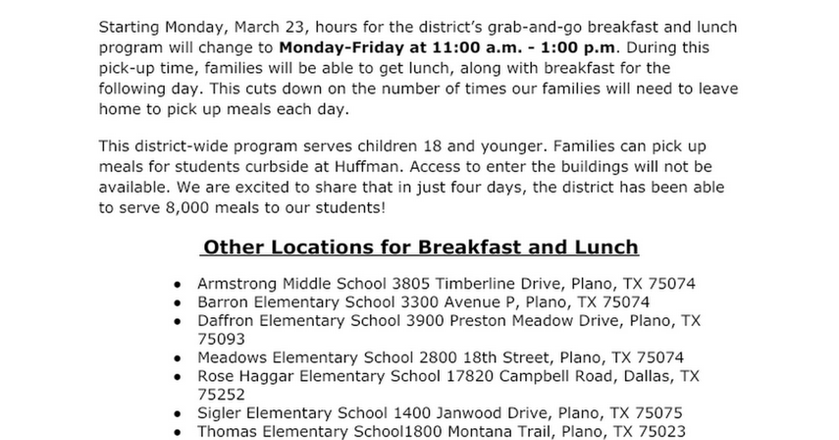 Meal/Pantry Access for Families