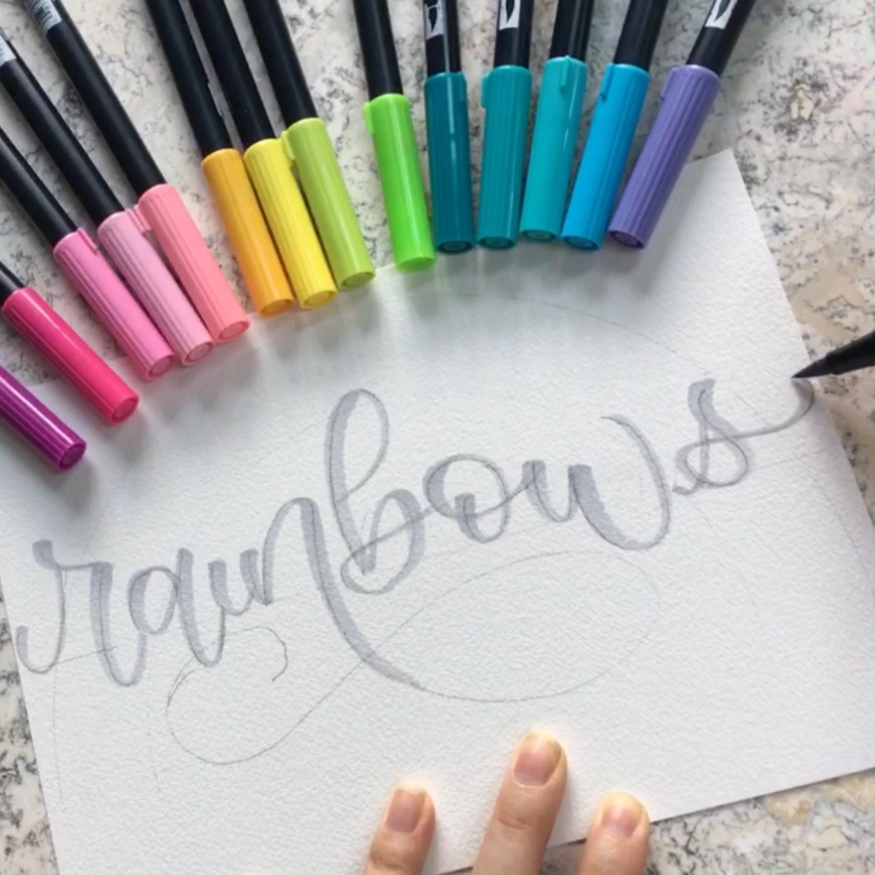 Rainbow Lettering with Tombow Dual Brush Pens using Faux Calligraphy