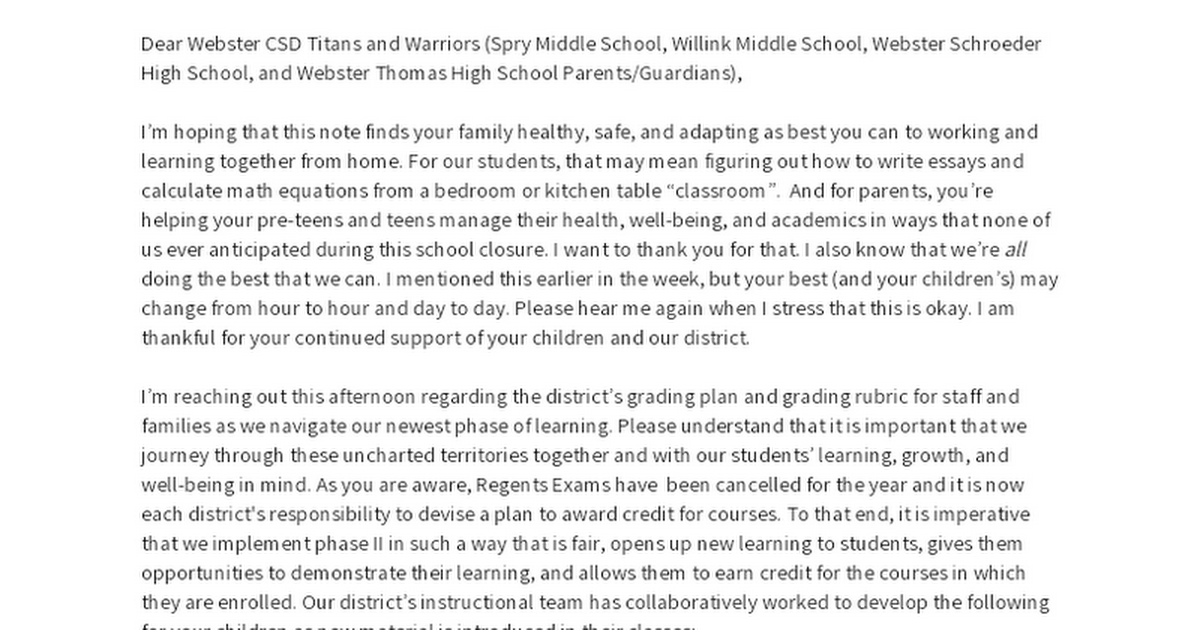 STAFF and WCSD Families' Communication Regarding Phase II Learning and Grading