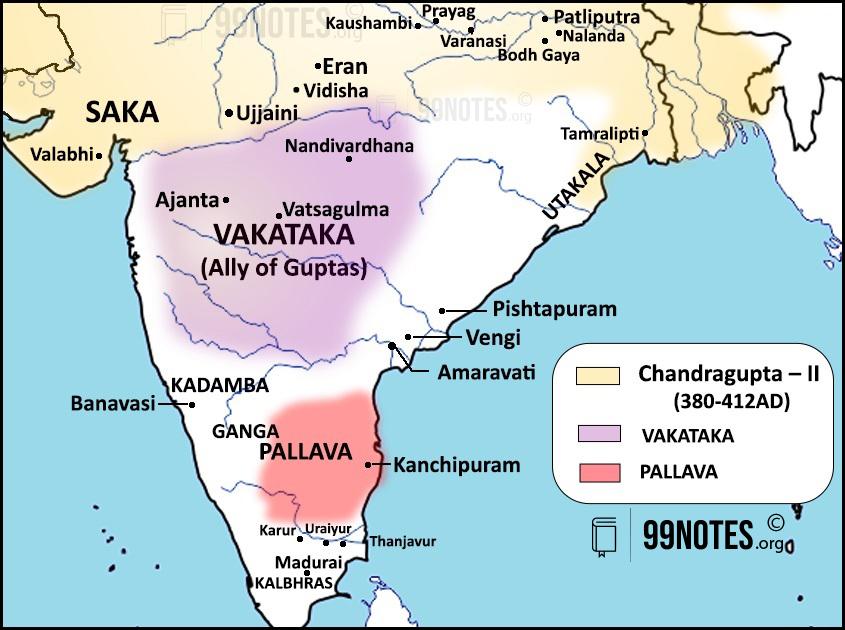 Chandra Gupta 2, Vakataka And Pallava Map