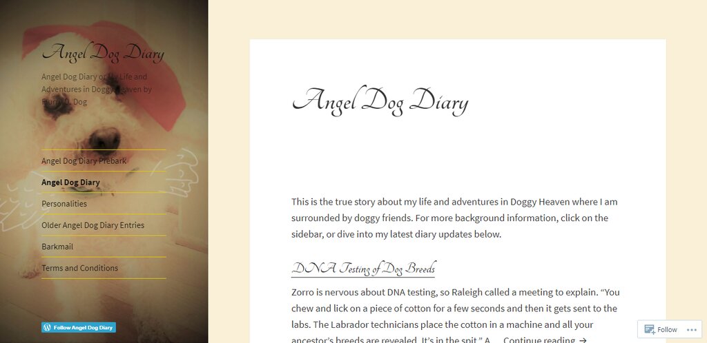 Angel Dog Diary est un blog pour les propriétaires de chiens.