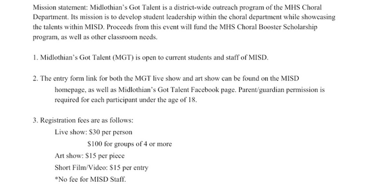 Midlothians Got Talent2020 Guidelines