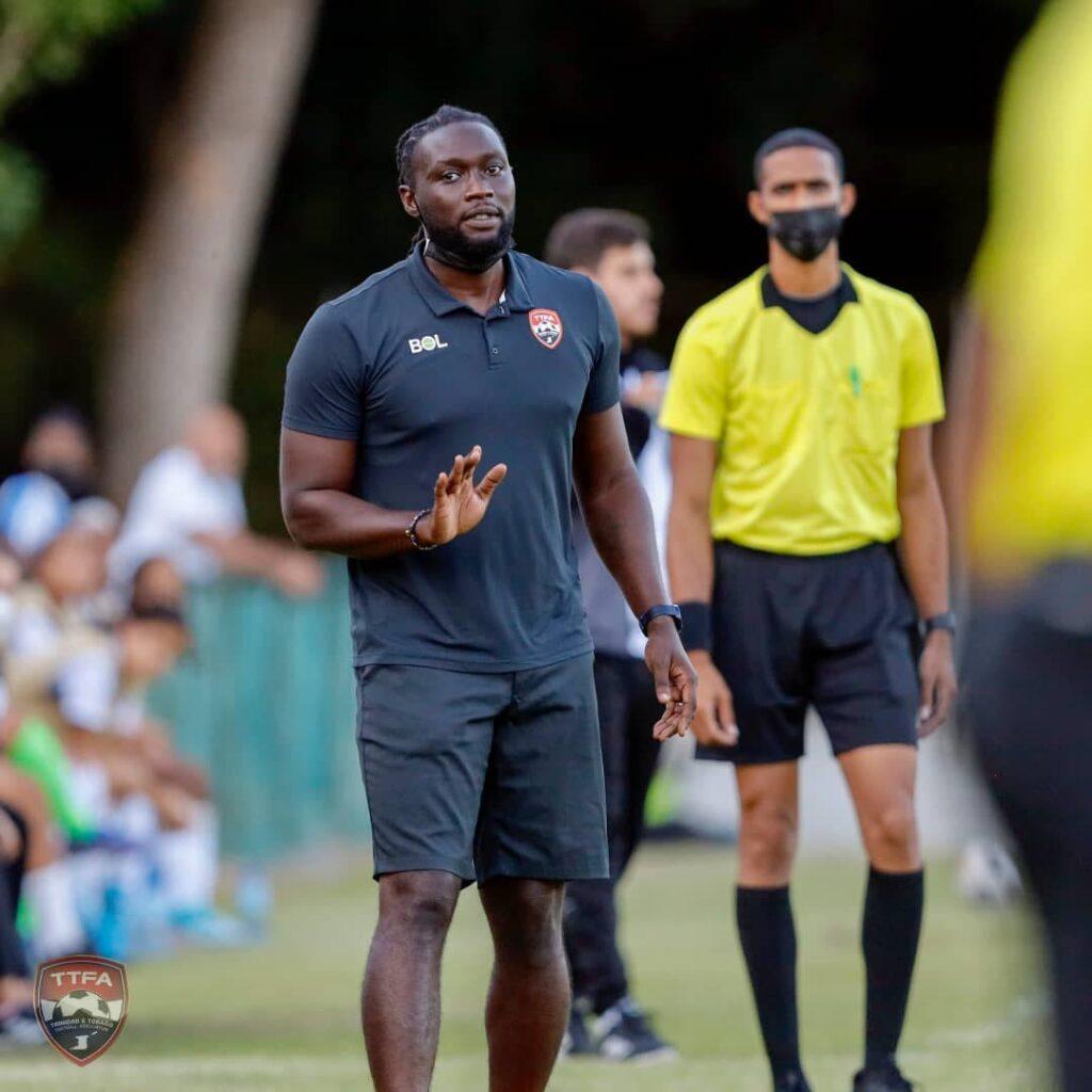 Trinidad and Tobago women's football coach <a href='/players/kenwyne-jones'>Kenwyne Jones</a> gives instructions during the team's friendly football international against the Dominican Republic in San Cristobal, Dominican Republic on Friday. PHOTO COURTESY TTFA. - 