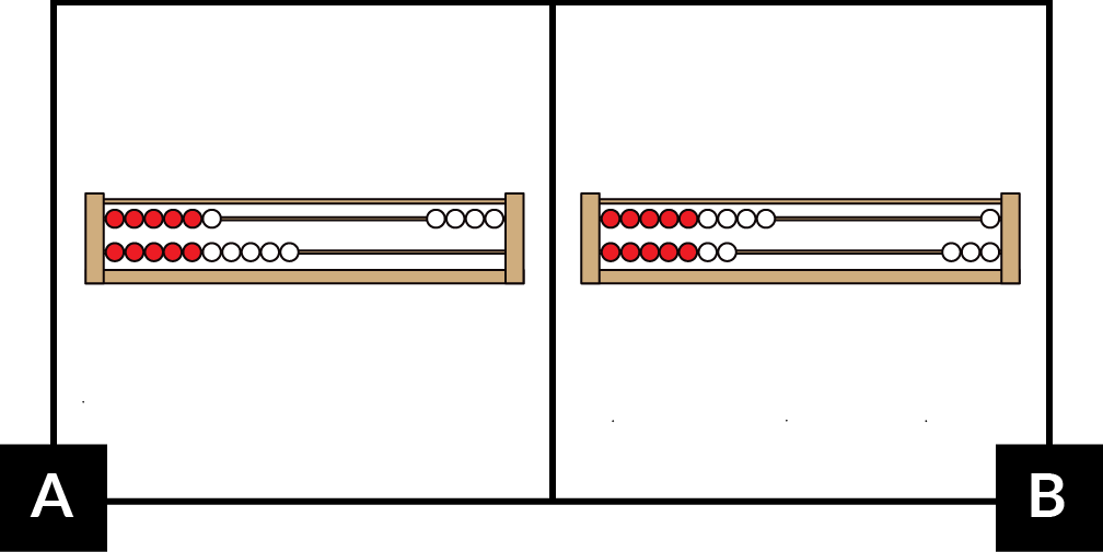 A: A number rack shows 16. B: A number rack shows 17.