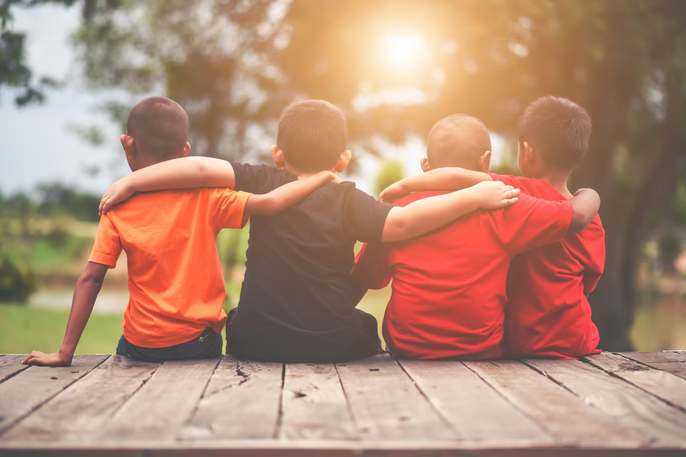 A group of kids sitting together