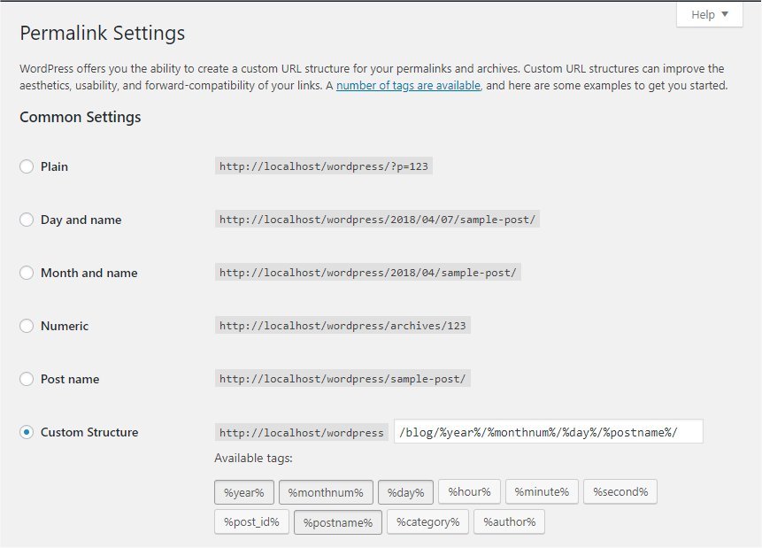 Bạn có thể lựa chọn cấu trúc cho URL trên WordPress trong phần Settings - Permalinks