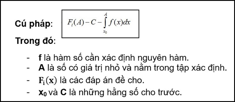 Cú pháp tìm nguyên hàm F(x) của hàm số f(x), biết f(x0) = C - cách bấm máy tính nguyên hàm