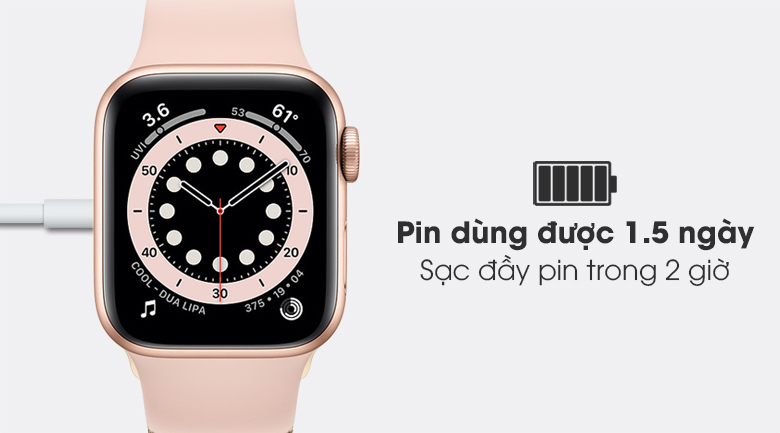 Apple Watch S6 LTE 40mm viền nhôm dây cao su hồng - pin 1.5 ngày