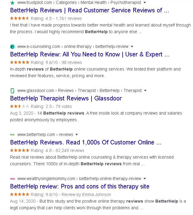 BetterHelp has fake reviews online