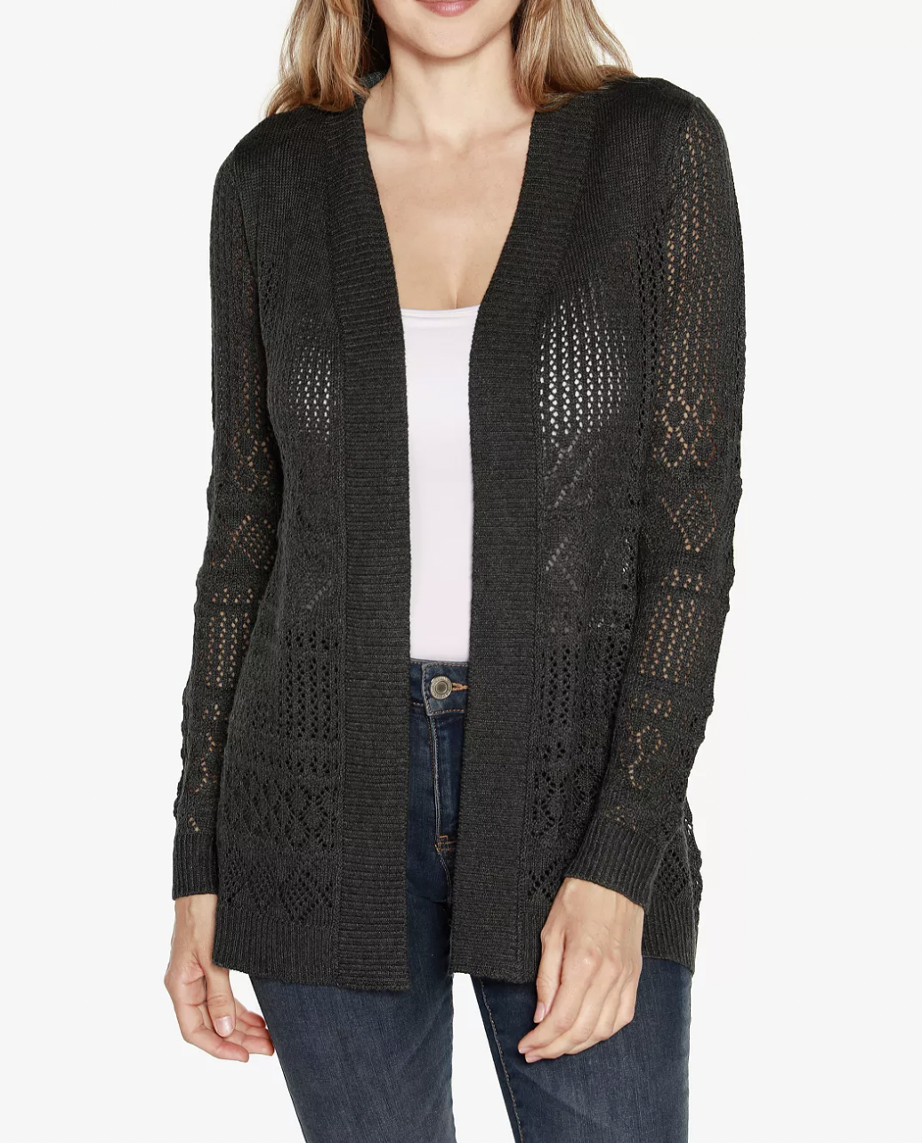 BELLDINI Pointelle Long Sleeves Open Cardigan Sweater