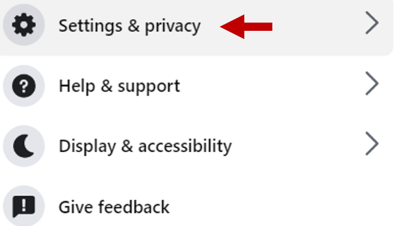 Image showing "settings and privacy" option in Facebook