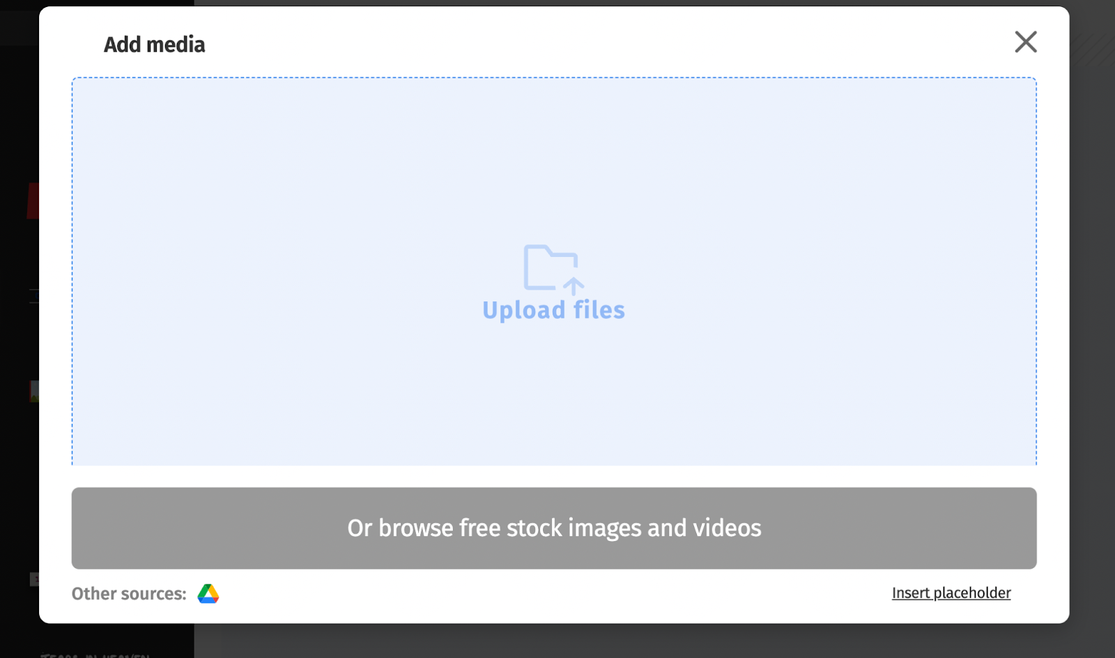 The upload screen where you can drag and drop your video or click to access and upload files from your system. 
