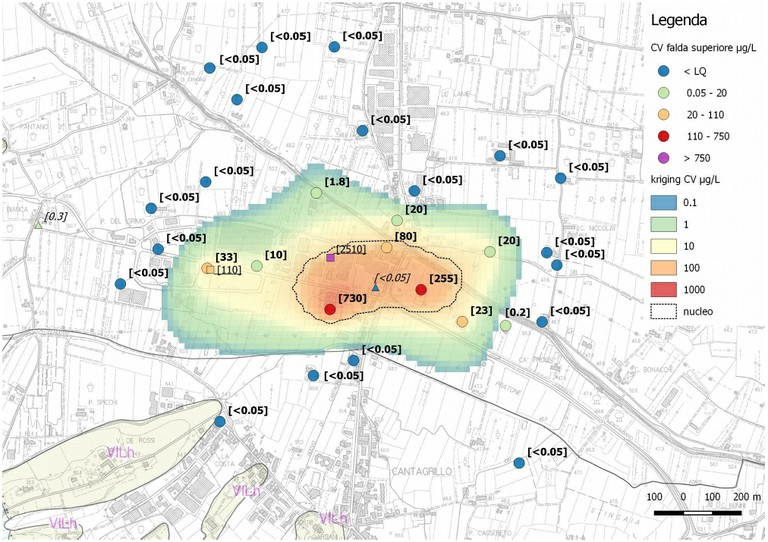 Mappa geostatistica del pennacchio di contaminazione