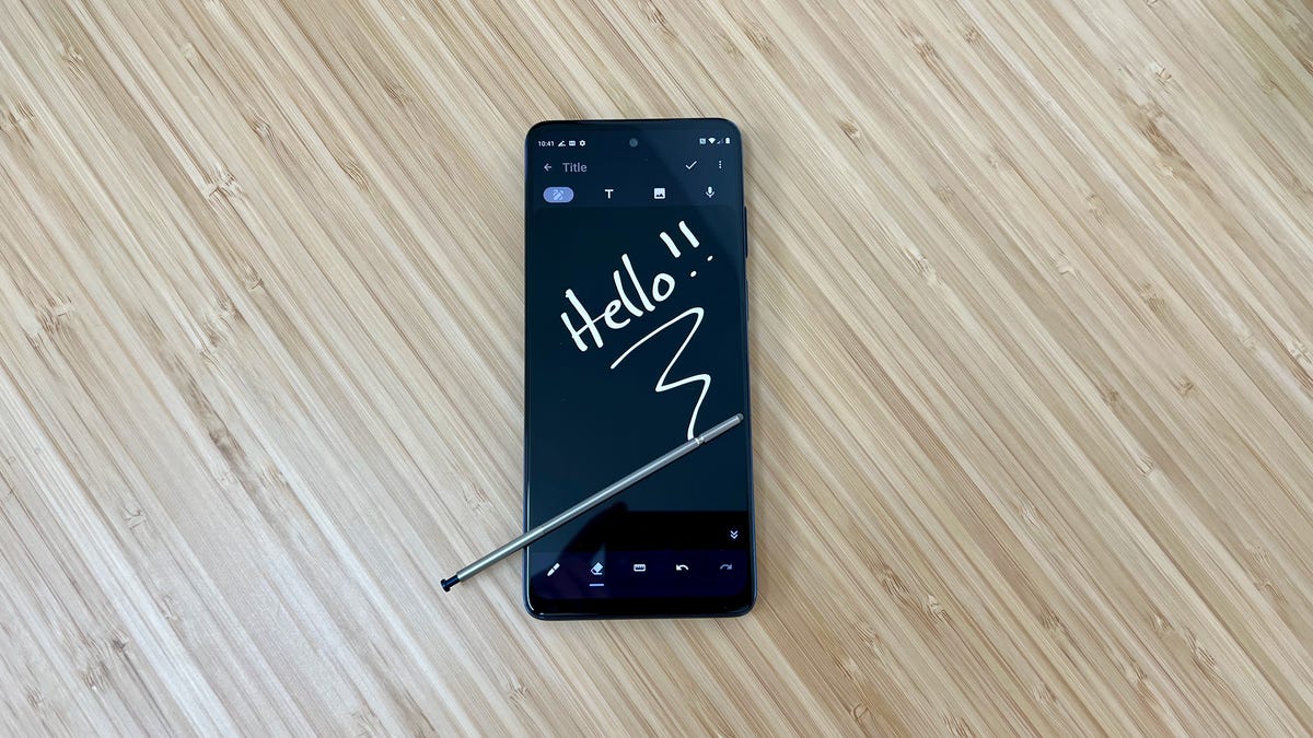 This image shows that the hello word is written on screen with it's stylus pen.