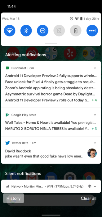 Android 11 Notification History’ section