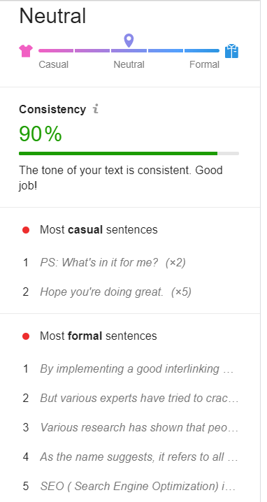 Tone of voice either formal, casual or neutral 