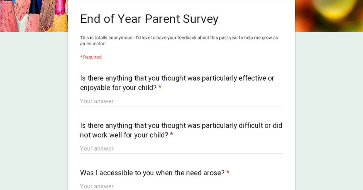 End of Year Parent Survey