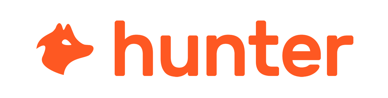 The orange logo of Hunter.io  emblazoned with a wolf icon.