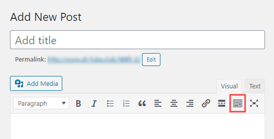 O botão de alternância da barra de ferramentas no editor clássico do WordPress