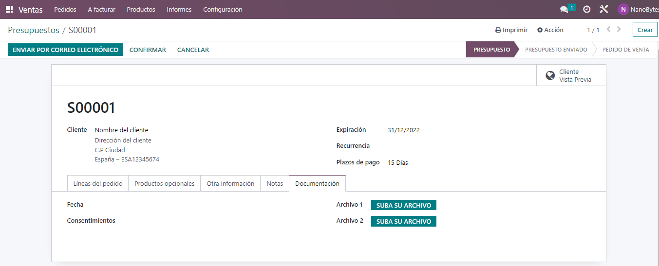 personalizar presupuestos en odoo