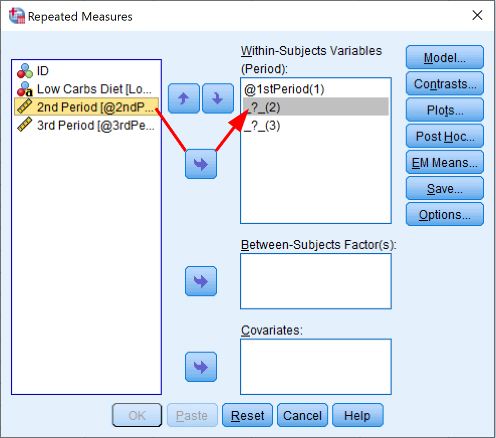 Add the Within-Subjects Variable in SPSS. Source: uedufy.com