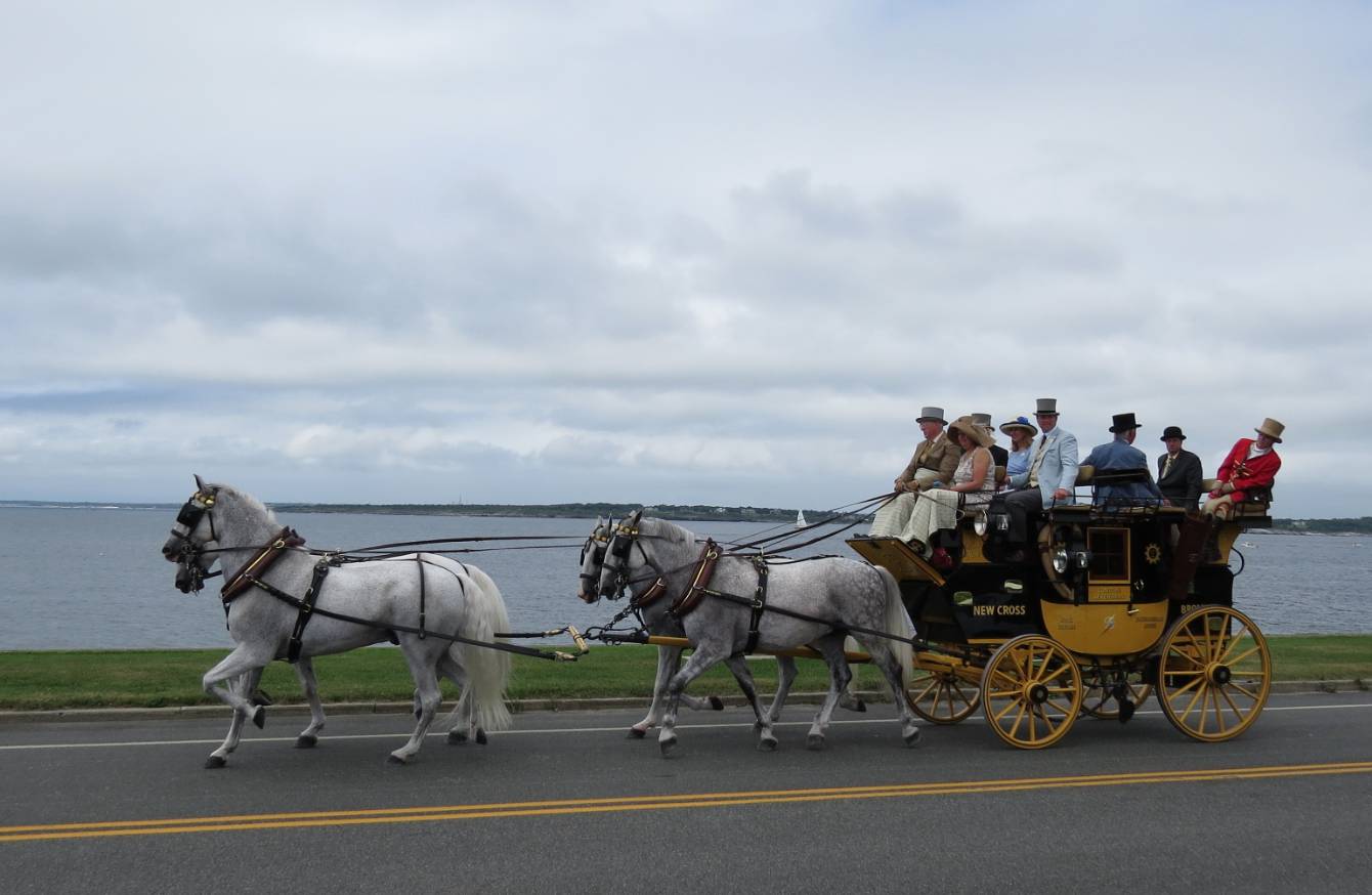 Newport, Rhode Island, as 19th century carriages, led by stately steeds, gallantly gather to herald Coaching Weekend in Newport.  From August 16th  to 19th, The Preservation Society of Newport County hosts members of the Carriage Association of American 