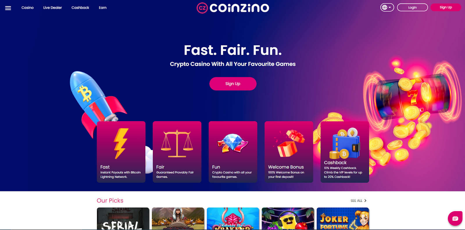 12. Coinzino – kiiremad tehingud – 100% sobitatud sissemakse boonus