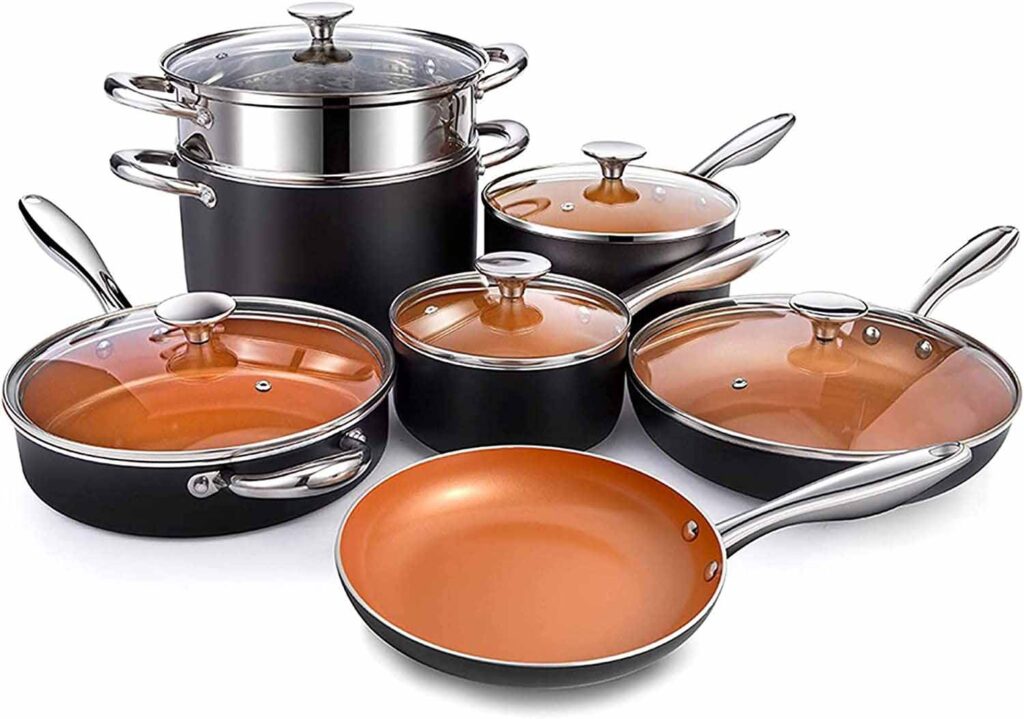  MICHELANGELO Copper Pots and Pans Set Nonstick 12 Piece, Ultra Nonstick Kitchen Cookware Sets