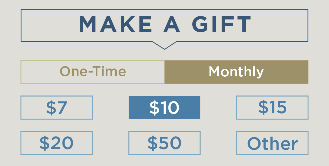 a graphic of an example monthly giving page that suggests amounts for alumni to donate.