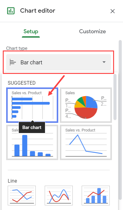 Select the bar chart option in the chart editor