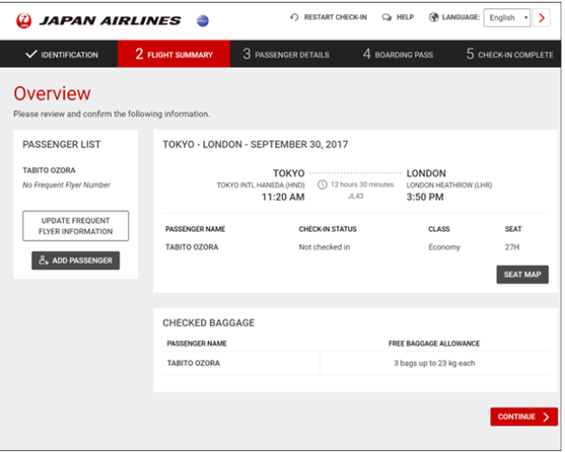 Japan airlines web check in seat map