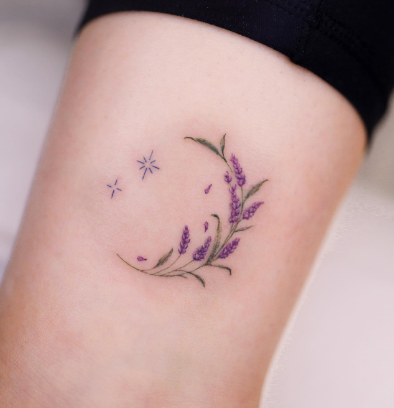 Crescent And Star Lavender Tattoo Designs