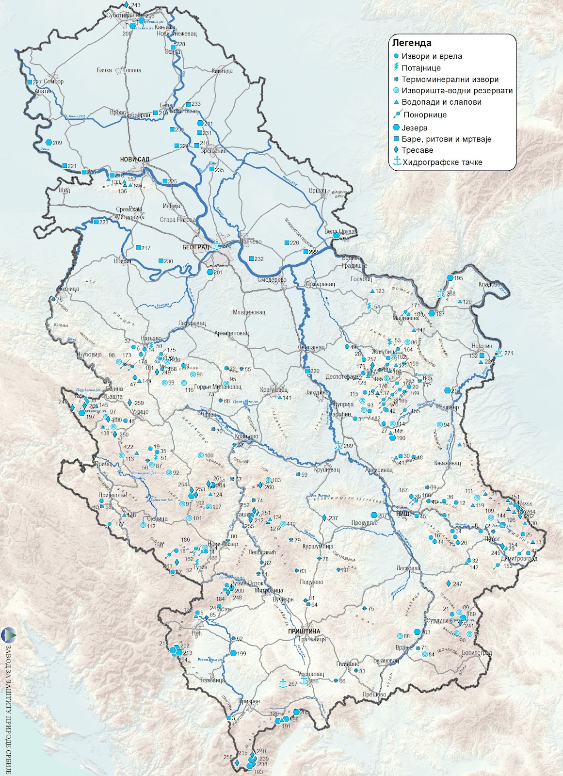 Karta - objekti hidroloskog nasleđa