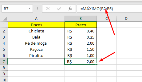 Resultado Fórmula =MÁXIMO