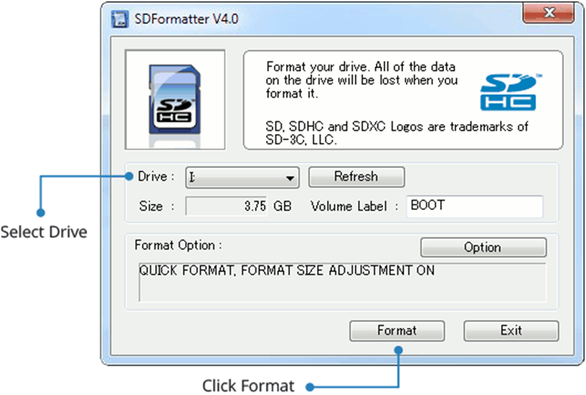 How to format your MicroSD using the SD Formatter.
