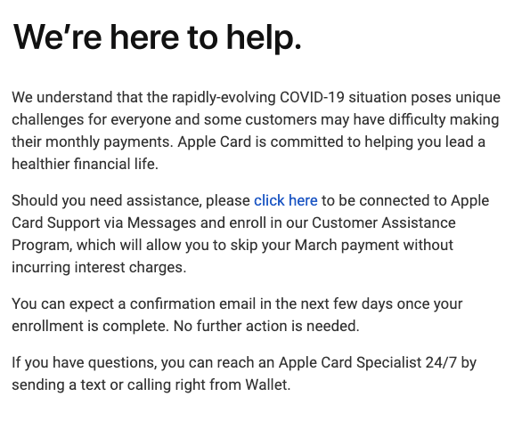 Apple Card Customer Assistance Program Email