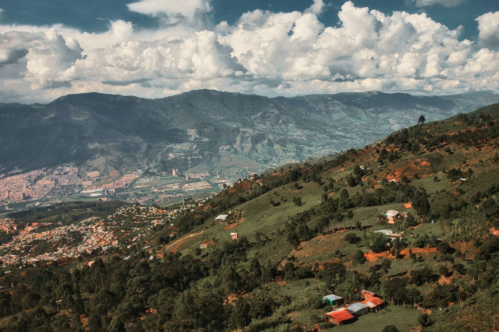 Medellin, Colombia's hills with homes.