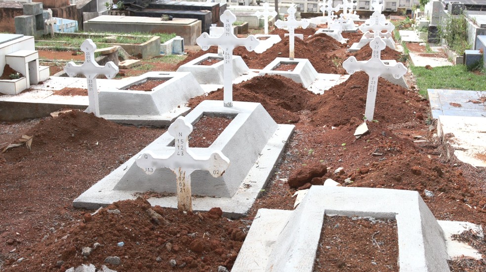 Covas no Cemitério da Saudade, em Mogi das Cruzes — Foto: Demétrio Martins/Divulgação