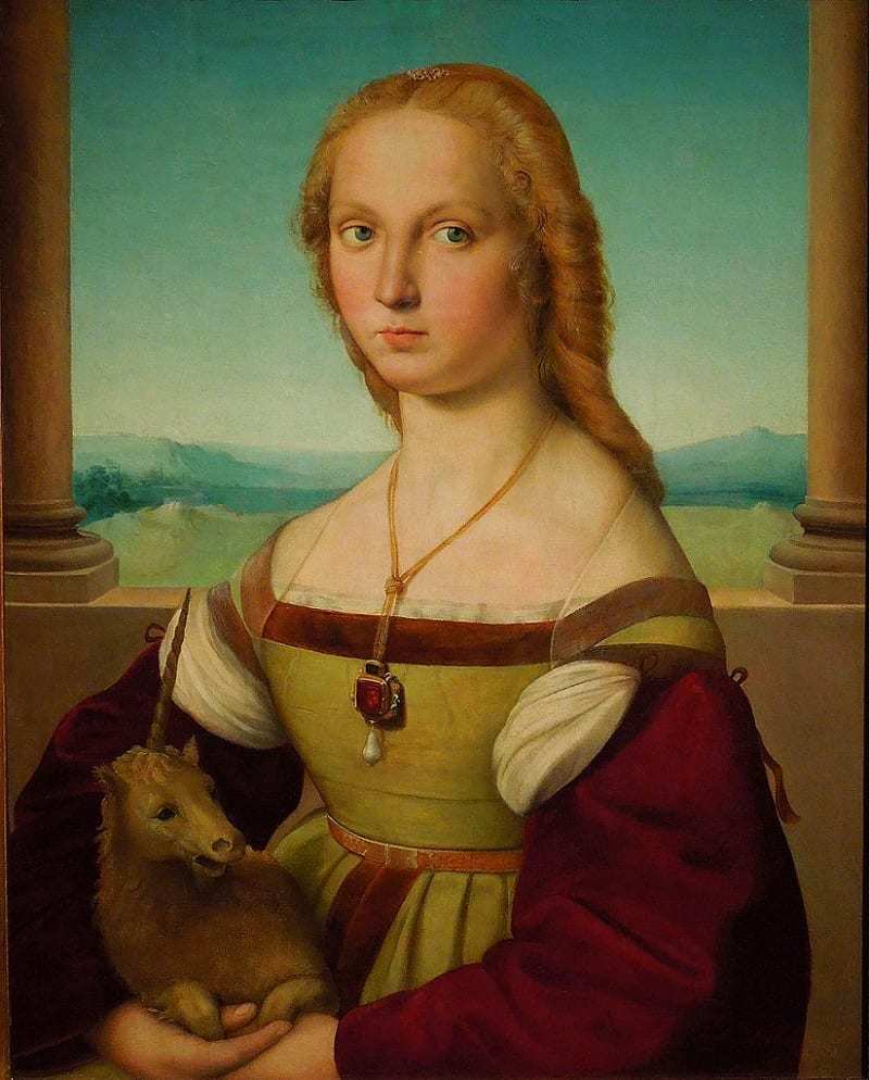 Portrait of a Young Woman with a Unicorn by Raphael, 1506